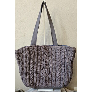 Panache Apparel Gray Cable Knit Double Strap Tote Purse THICK Woven Canvas India